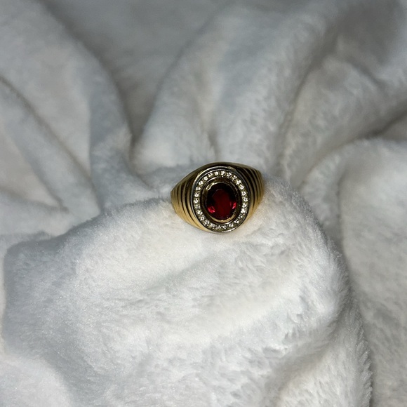 14k.t. G.E. Espo - joseph esposito garnet with pave diamond circle gold ring - Picture 5 of 14